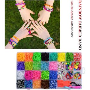 1500Pcs Kid Speelgoed Praktische Elastische Rainbow Weave Rubber Loom Bands Set Kinderen Diy Maken Geweven Armband Kids