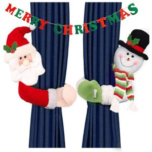 Kerst Gordijn Buckle Tieback Santa & Sneeuwpop, gordijn Haak Sluiting Gesp Klem Home Decor (2 Pack + 1 Opknoping Banners)