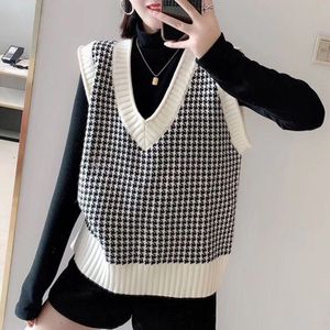 Onoti Vrouw Truien Houndstooth Plaid Gebreide Vest Trui Camisolas De Inverno Mulher Pull Oversize Dames Trui