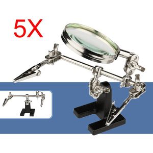 10 x & 15 x vergrootglas met licht en standaard, magnetische soldeerhulp, helpende hand met vergrootglas en licht, derde hand solderen vergrootglas met 3 kleurmodi, dimbaar, led-loeplamp voor