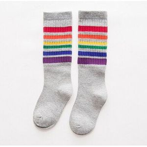 Kind jongen voetbal sokken gestreepte gekleurde regenboog knie sokken katoen school wit lange sok voor kinderen meisjes baby boy kinderen DS19