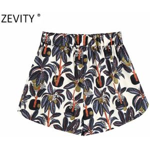 Zevity Vrouwen Mode Tropische Bladeren Afdrukken Casual Bermuda Lady Elastische Taille Chic Shorts Pantalone Cortos P885