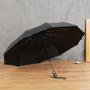 10 Ribben Sterke Automatische Paraplu Wind Slip Mannen Zwart Drie Opvouwbare Paraplu Regen Lederen Handvat Klassieke Business Paraguas