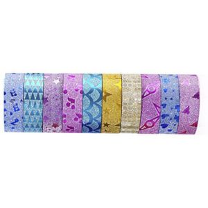10Pcs Glitter Washi Tape Briefpapier Scrapbooking Decoratieve Plakband Diy Kleur Masking Tape Schoolbenodigdheden