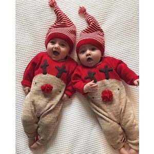 2 STUKS Pasgeboren Baby Jongen Kerst Romper Met Hoed