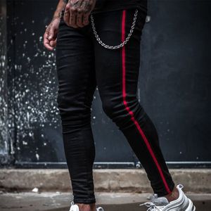 Mode Mannen Casual Lange Side Rood Gestreepte Print Potlood Broek Skinny Broek Jogger Joggingbroek Mannelijke