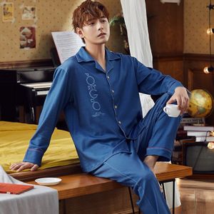 Herfst Mode Alle Katoen Mannen Nachtkleding Turn-Down Kraag Losse Solid Lange Mouwen Pyjama Set Leisure Masculino nightie