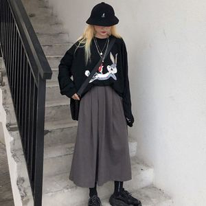 Rokken Vrouwen Harajuku Zwart Chic Simple Basic Vintage Alle-Match Femme Lange Rok Effen A-lijn Hoge Taille Koreaanse Dames kleding