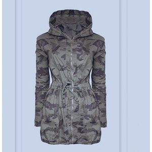 Vriendje Womens Hooded Casual Lange Jas Jas Losse Rits Leger Windjack Camouflage Uitloper Streetwear