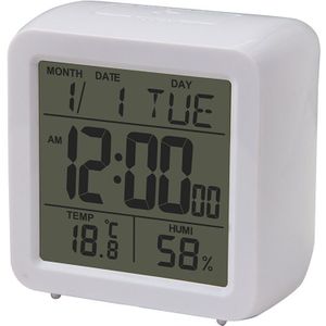 Digitale Desktop Lcd Snooze Kalender Wekker Wit Slaapkamer Horloge Met Thermometer &amp; Hygrometer Voor Thuis Battery Operated