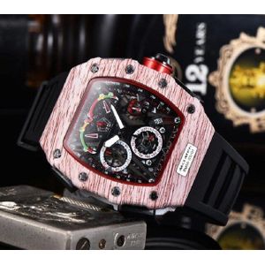 Top Digite Versie Skeleton Dial Ntpt Alle Carbon Fiber Patroon Case Japan Saffier Heren Horloges Rubber Sport Horloges