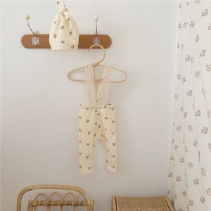 2022 Koreaanse Baby Kant Jarretel Overalls Katoen Elasticiteit Skinny Broek En Hoeden Set Voor Baby Jongens Meisjes Lente Kleding Pp le