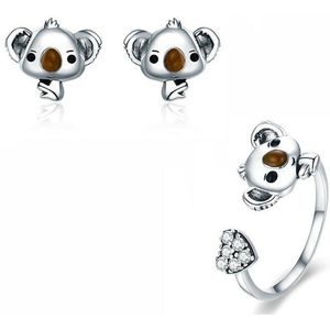 Bisaer Echt 925 Sterling Zilveren Sieraden Sets Koala Mom Liefde Hart Ketting Ringen Set Vrouwen Sieraden Set Zilver 925 sieraden