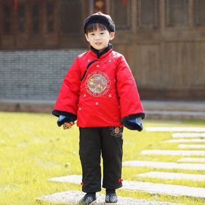 Kids Chinese Stijl Tijger Borduurwerk Katoen Hanfu Qipao Jassen Jongens Jaar Tang Pak Kinderen Cheongsam Tops Jassen Broek Set