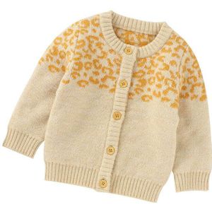 Kinderen Luipaard Print Trui Jas Lange Mouw O-hals Button-Up Gebreide Vest Baby Meisjes Tops Voor Herfst Winter