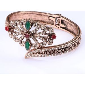 Kinel Vintage Grijs Stenen Bloem Vrouwen Bangle Antiek Goud Kleur Lente Manchet Armbanden Indian Turkse Etnische Bruiloft Sieraden
