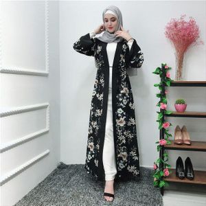 Lange Moslim Vest Vrouwen Kimono Femme Turkije Islamitische Kleding Bloemenprint Abaya Zomer Kaftan Jurk Robe Dubai Arabische Uitloper