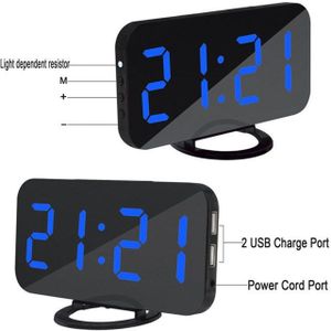 Eenvoudige Moderne Mirrored Elektronische Snooze Wekker Multifunctionele Art Digitale Display Wandklok Met Twee Telefoon Usb Charge Port