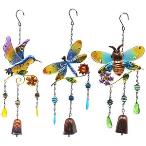 Glas Hummingbird Dragonfly En Bee Windgong Suncatcher Outdoor Metalen Opknoping Bell Yard Tuin Decoratie Handgemaakte Windchime