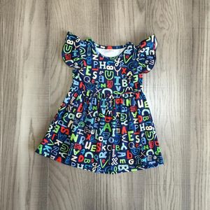 Terug Naar School Fall Zomer Baby Meisjes Kids Boutique Kleding Kinderen Jurk Navy Brief Print Katoen Melk Zijde Knie Lengte