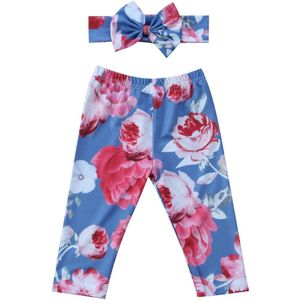 CANIS Baby Meisjes Bloemen Gedrukt Elastische Taille Grote Bloem Bodems Leggings Peuter Broek + Mooie Hoofdband Sets