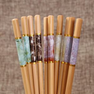 5 Paar Eetstokjes Set Marmering Anti-Skid Chinese Stijl Sushi Rijst Eetstokjes Bamboe Houten Keuken Servies Servies Set