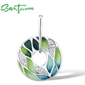 Santuzza Zilveren Hanger Voor Vrouwen Echt 925 Sterling Zilveren Groene Bamboe Bladeren Lichtgevende Cz Trendy Sieraden Handgemaakte Emaille