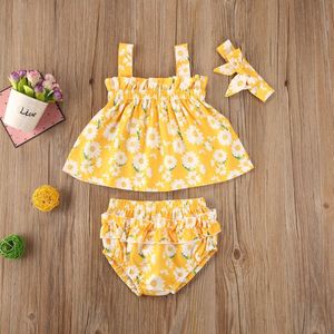 Focusnorm 0-18M Mode Baby Meisjes Outfits 2 Stuk Set Zomer Stijlvolle Kleine Chrysant Print Sling top + Shorts Pak