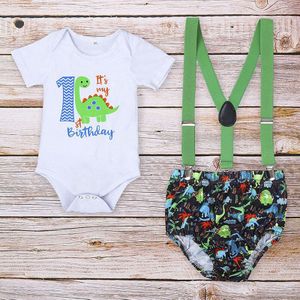 Baby Boy Kleding Een Jaar Verjaardag Baby Kostuum Jongens 1st Brief Gedrukt Romper Bandjes Shorts Peuter Baby Kleding Set Outfits