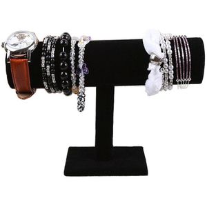 Zwart Fluwelen Armband Houder met Drie Tier Rack Horloge Stand voor Sieraden Organisatie en Display Stand voor Sieraden Organizer