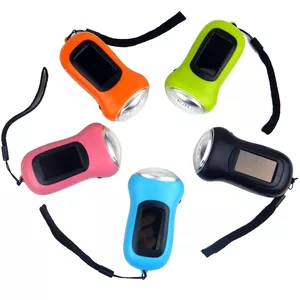 Prunus Led-zaklamp met zwengel voor noodgevallen, oplaadbaar, dynamo zaklampen met karabijnhaak, mini-zaklamp met zwengel en zonnepaneel voor outdoor/camping/stroomuitval