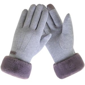 Vrouwen Elegante Harige Imitatie Lamsleren Handschoenen Winter Warm Touchscreen Suede Gebreide Handschoen Volledige Vinger Vrouwelijke Wanten