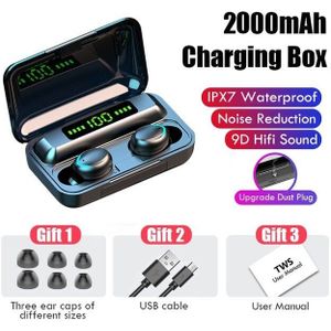 Draadloze Bluetooth Hoofdtelefoon Waterdichte Tws Bluetooth Oortelefoon 9D Hifi Draadloze Headsets Muziek Oordopjes Met 2000Mah Opladen Case