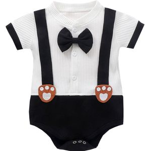Baby Zomer Kleding Peuter Baby Jongen Gentleman Kleding Outfit Korte Mouw Romper Jumpsuit W/Tie Set