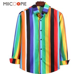 Multicolor Regenboog Strepen Gedrukt Shirt Mannen Koreaanse Kleding Casual Lange Mouwen Dress Shirts Heren Slim Fit Sociale Shirts