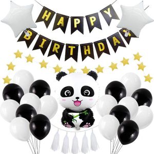 Leuke Cartoon Panda Vorm Verjaardagsfeestje Thema Layout Aluminium Ballon Ballon Fishtail Vlag Decoratie