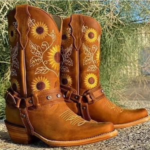 Borduren Cowboy Laarzen Voor Vrouwen Herfst Westerm Laarzen Retro Booties Vrouwen Dames Schoenen Botas Mujer 35-43
