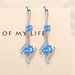 Nehzy 925 Sterling Zilveren Vrouw Mode Sieraden Retro Hollow Blauw Roze Kristallen Zirkoon Lange Kwastje Haak Oorbellen
