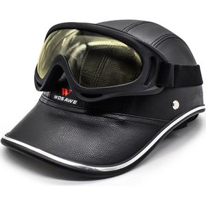 Wosawe Motorfiets Half Helm Baseball Cap Fiets Unisex Half Helm Anti-Uv Motobike Harde Hoed Pu Lederen Veiligheid Hoed