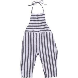 1-5Y Zomer Baby Baby Meisjes Overalls Broek Blauw Gestreepte Print Mouwloze Riem Jumpsuits Outfits