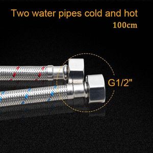 Sanitair Slangen G1/2 ""B 60cm Rvs Twee Slangen Cold Mixer Kraan Water Supply Slangen kraan Vervangende Onderdelen 1036