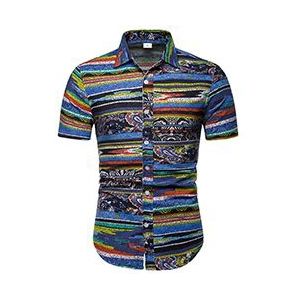 Multicolor Strepen Shirt voor Mannen Korte mouwen Linnen Shirts Mannen Hawaiian Style Blouse Man Losse Zomer Plus size