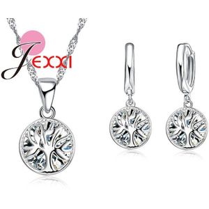 Charm Leven Boom 925 Sterling Zilveren Oorbellen Kettingen Bruids Sieraden Sets Vrouwen Trouwjurk Accessoires