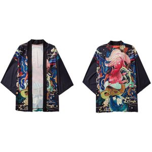 Gonthwid Karper Koi Vis Python Snake Print Japanse Kimono Vest Shirts Streetwear Heren Hip Hop Harajuku Casual Jassen Tops