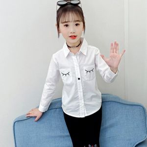 Witte Blouse Voor Meisjes Kinderen Meisje Blouse Lente Lange Mouw Verlegen Ogen Turn Down Kraag Tiener School Tops Kinderen shirts