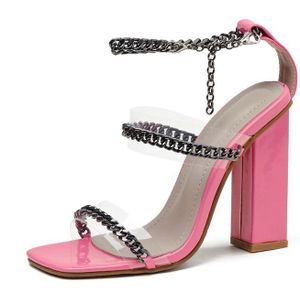 Transparante Vierkante Teen Ketting Gladiator Sandalen Vrouwen Niufuni Peep Toe Clear Romeinse Schoenen Hoge Hakken Plus Size 41 Schoenen Voor vrouwen