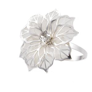 3pcs Gouden Zilveren Hollow Out Flower Servetringen voor Bruiloft Recepties Banket Diner Kerst Clubs Thuis