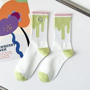 Sokken Vrouwen Midden Buis Sokken Koreaanse Netto Rood Trendy Katoen Veelzijdige Regenboog Multicolor