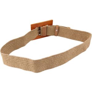 Vintage Handgemaakte Womens Stijl Eenvoudige Bohemian Riem Hout Gesp Decoratie Jurk Elastische Buikband Casual Vrouwelijke