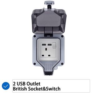 IP66 Usb Outdoor Een Gang Waterdicht Socket Schakelaar Britse Algemene Uk 13A 16A Weerbestendige Outlet